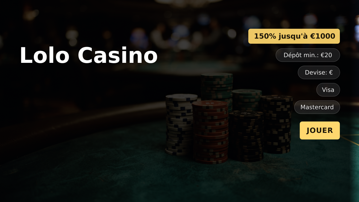 Lolo Casino — bonus de bienvenue 150% jusqu'à €1000 + 1000 FS, paiements: Visa, Mastercard, Neteller, Paysafecard, Interac